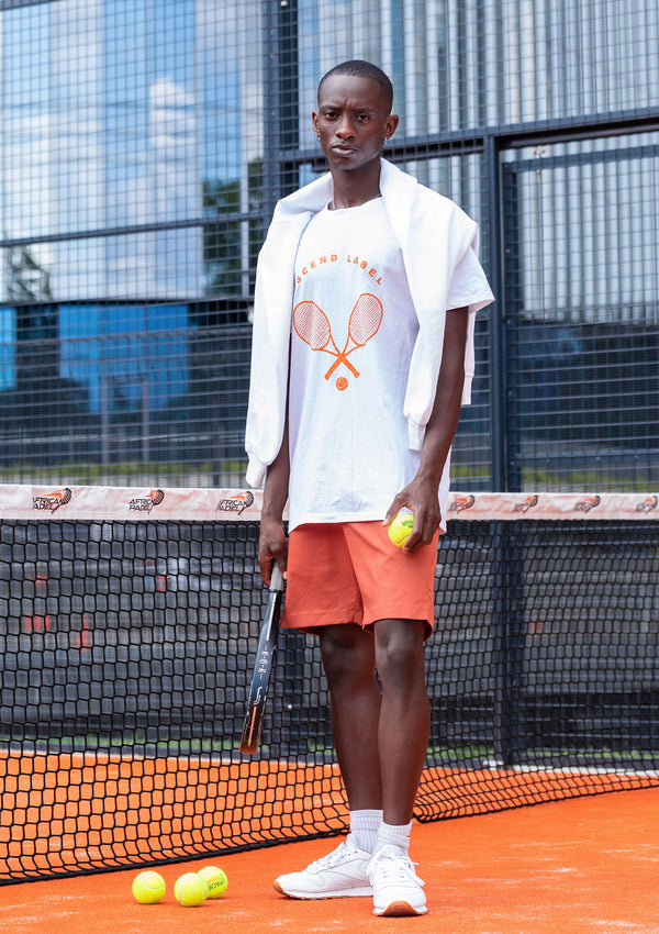 Men's White & Orange Tennis T-Shirt