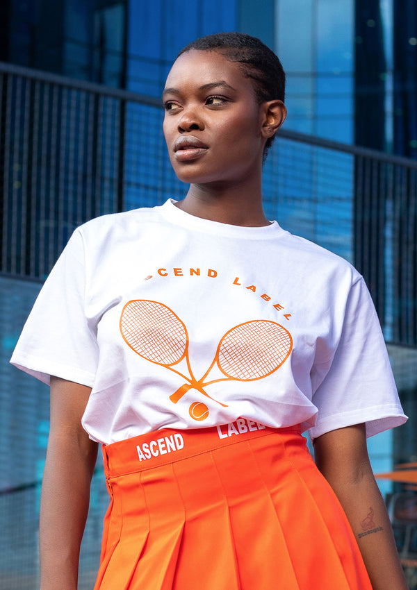 Women's White & Orange Tennis T-Shirt