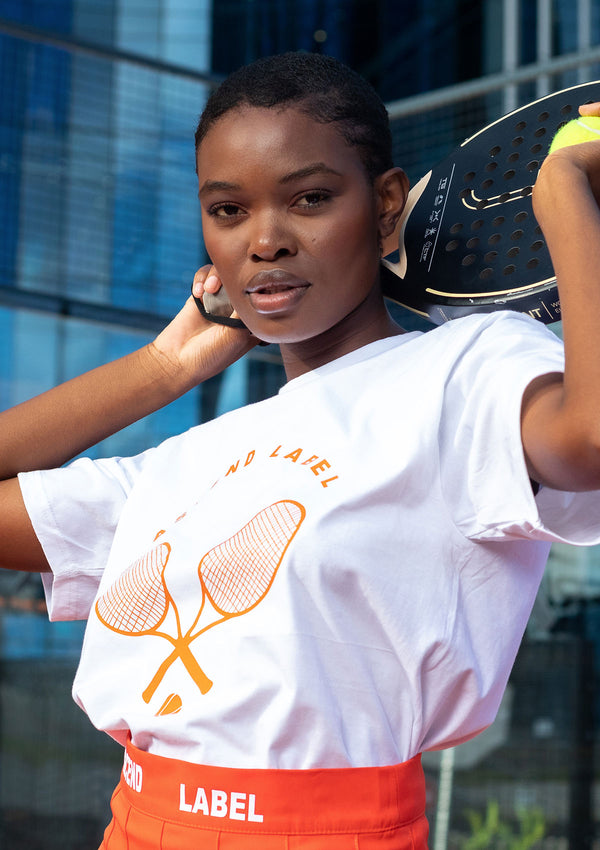 Women's White & Orange Tennis T-Shirt